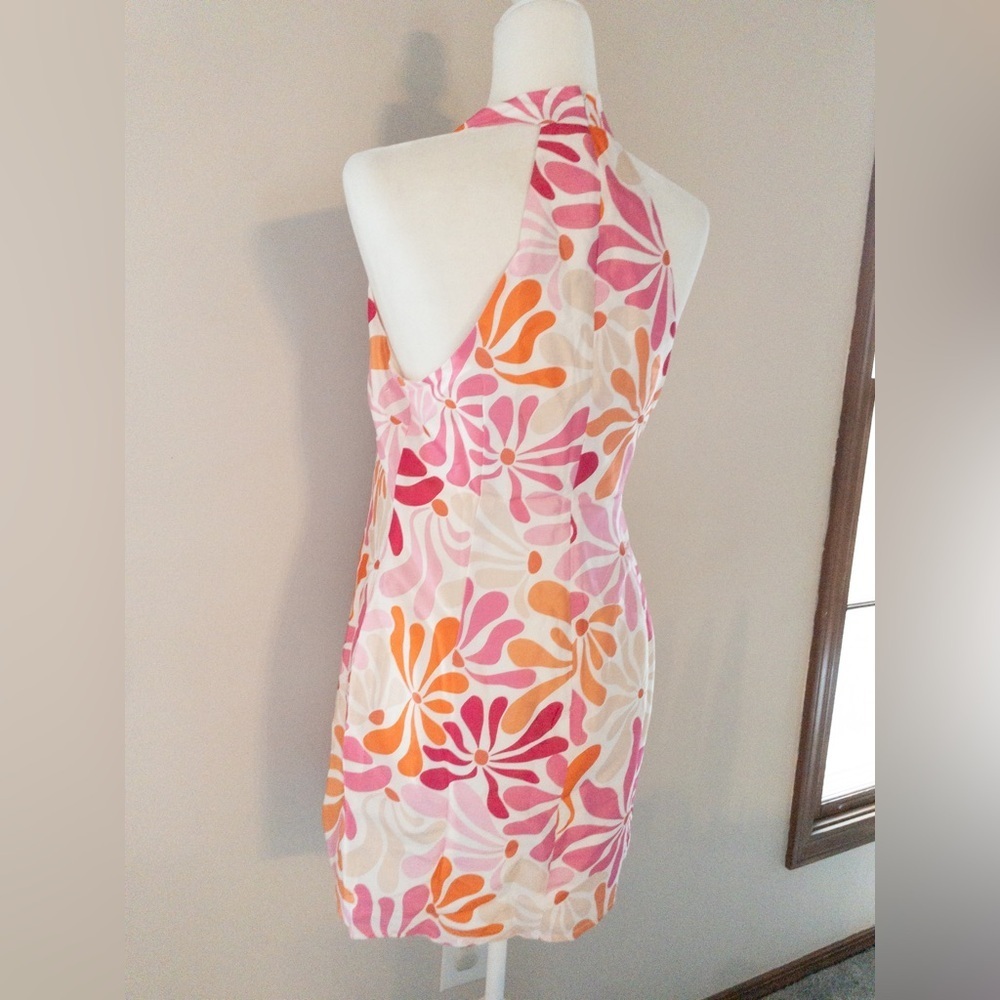NEW Anthropologie Hutch Jones Halter Mini Dress Floral Orange Retro 70s Pink - Picture 8 of 10